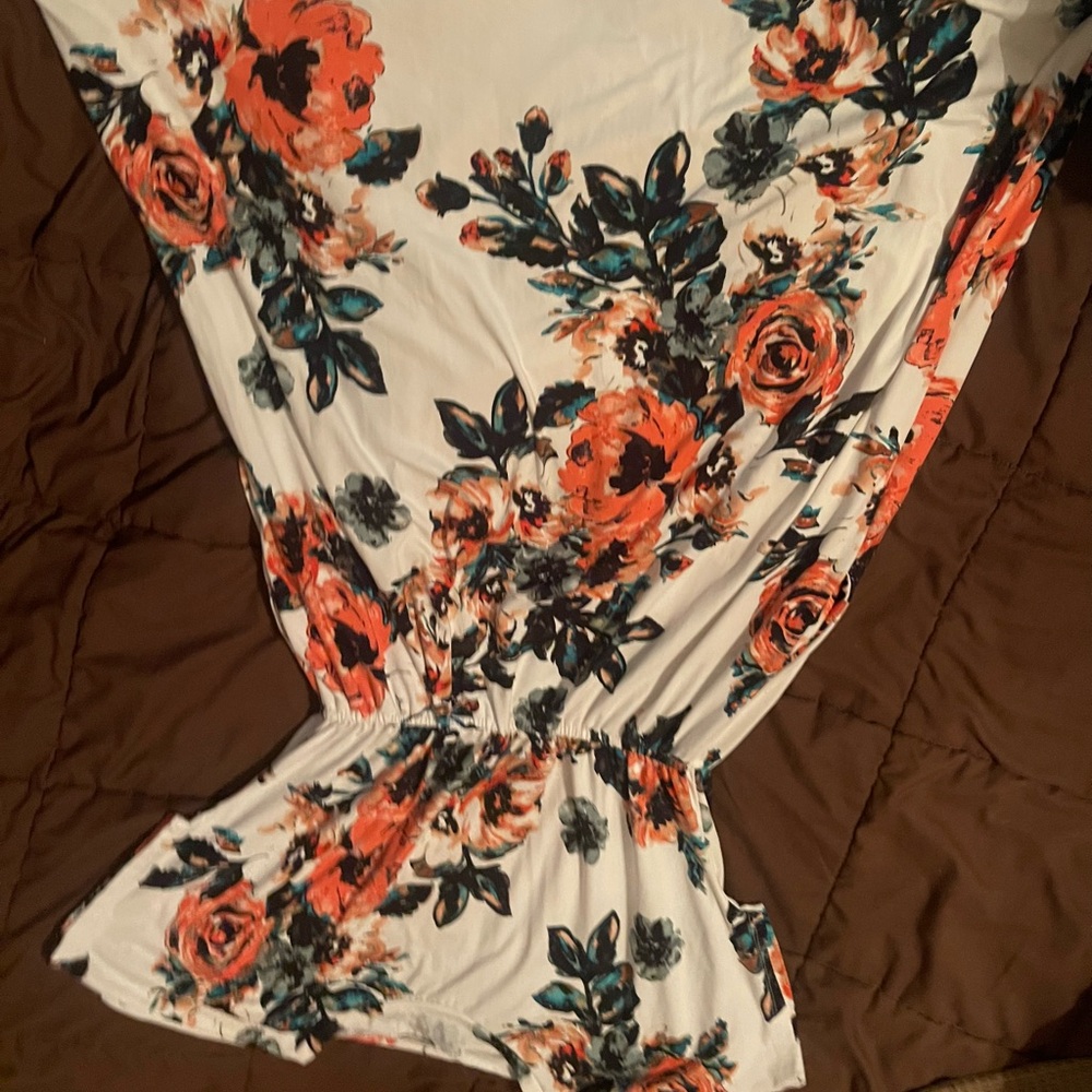 Floral Print Dress with Red and Blue Accents
